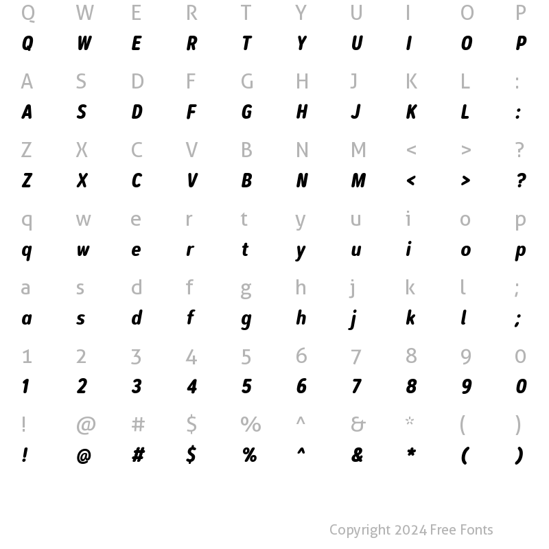 Character Map of ArtegraSoftCn-BoldItalic Condensed