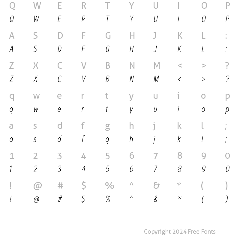 Character Map of ArtegraSoftCn-ExtLtIta Condensed