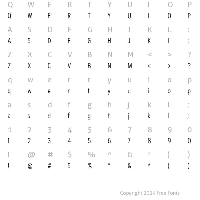 Character Map of ArtegraSoftCn-Light Condensed