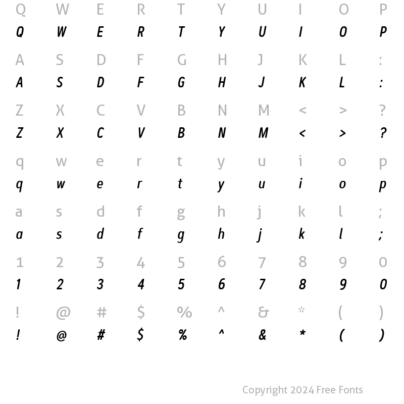 Character Map of ArtegraSoftCn-MediumItalic Condensed