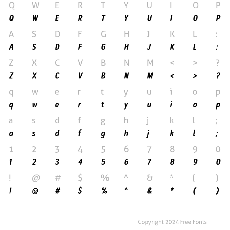 Character Map of ArtegraSoftCn-SemiBoldItalic Condensed