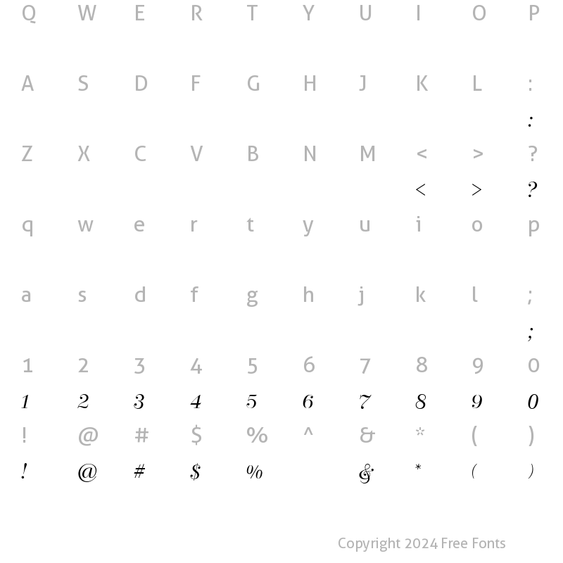 Character Map of Artemis cursive Regular