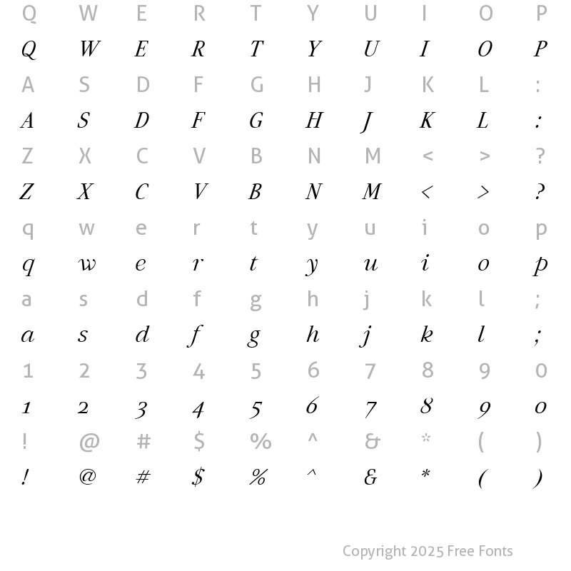 Character Map of Artemius SN Light Italic