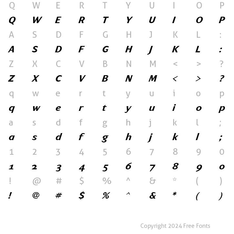 Character Map of ArtemiusSans SN ItalicBold