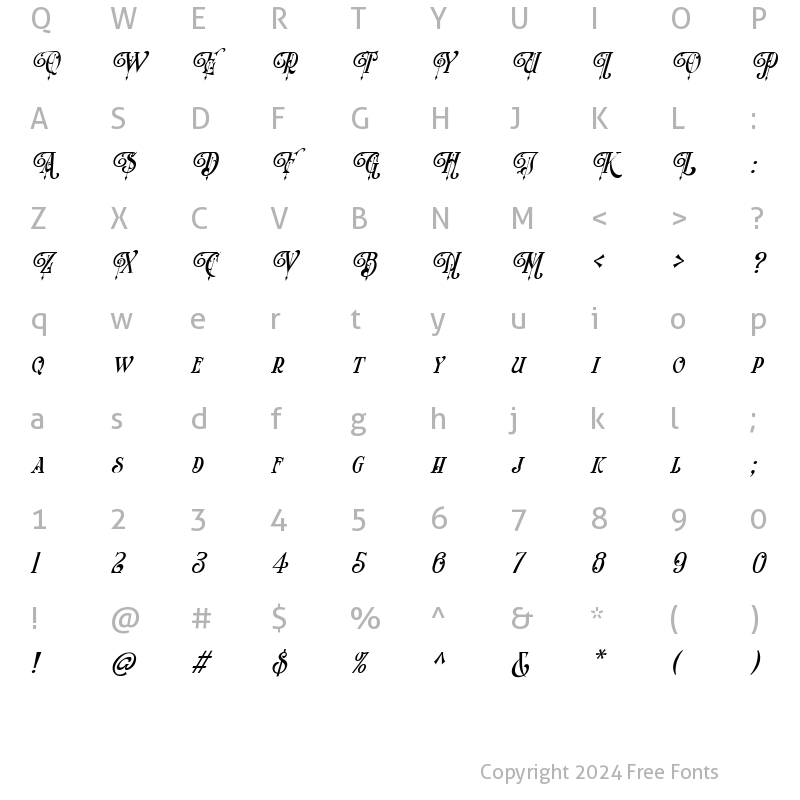 Character Map of Arterium Alternate Slant