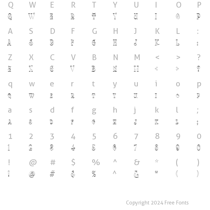 Character Map of Arterium Regular Outline