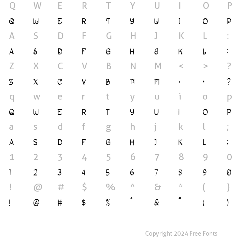 Character Map of ARTHELINA Regular