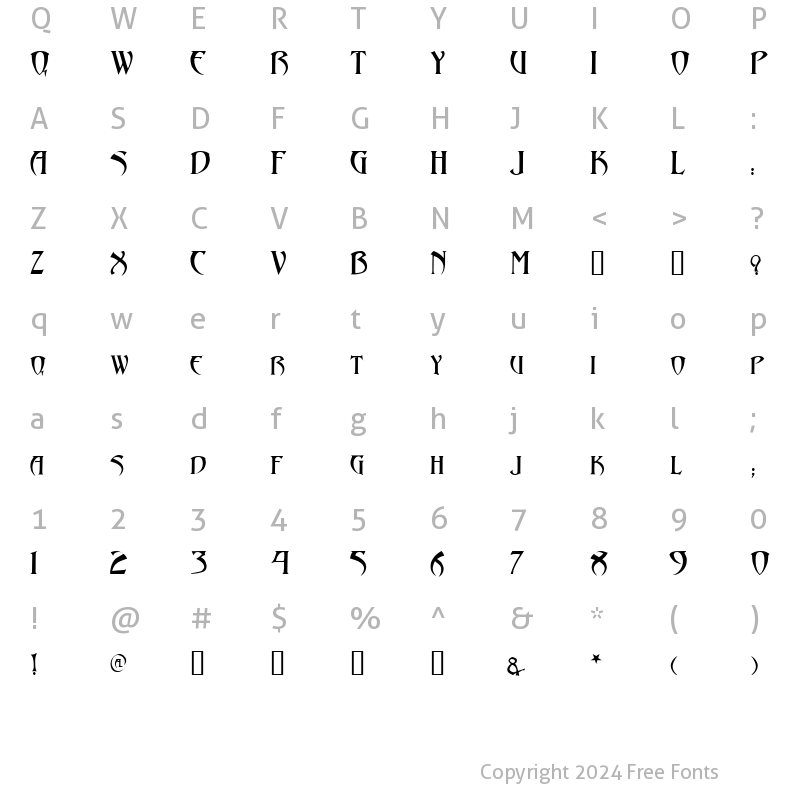 Character Map of Arthur Gothic Regular