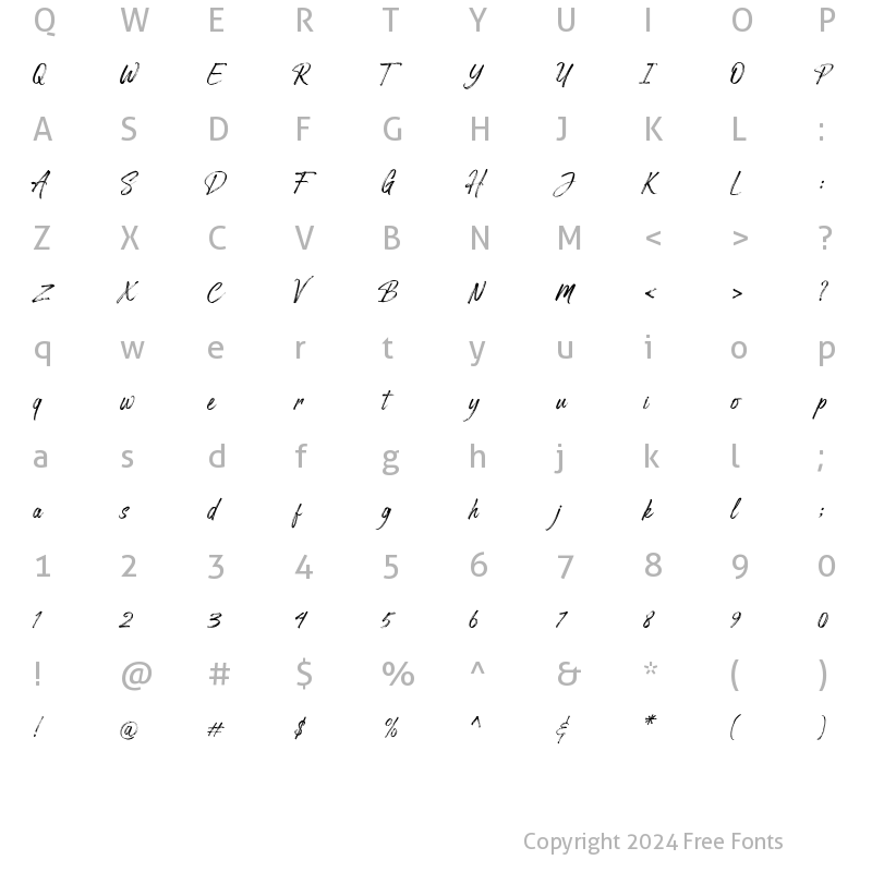 Character Map of Arthur Hill Slant Regular