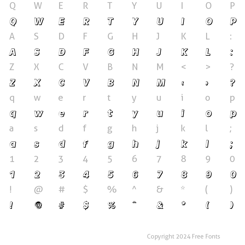 Character Map of ArthurBeckerShadow-ExtraBold Italic