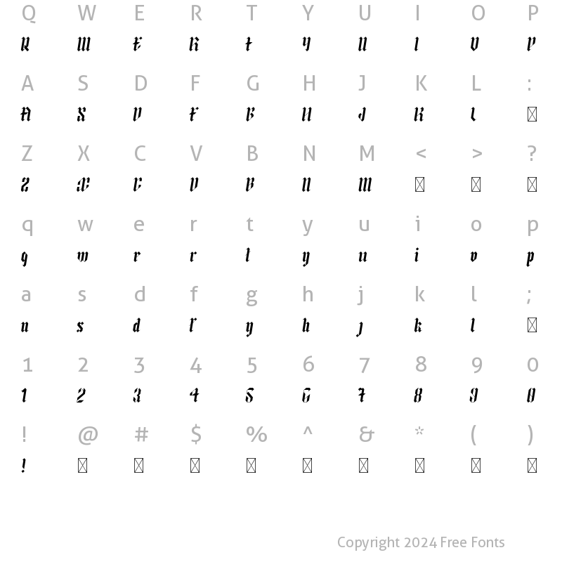 Character Map of ArthurBlack Italic