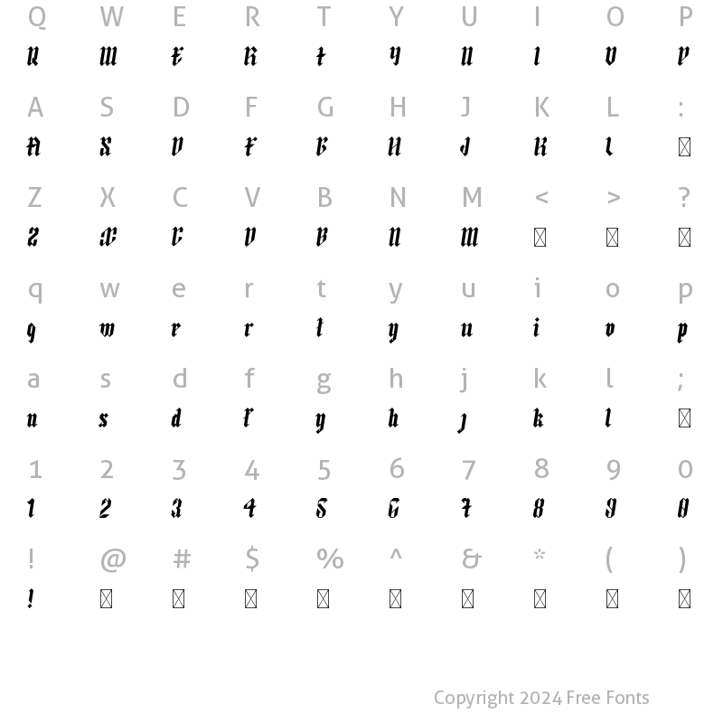 Character Map of ArthurBlack MediumItalic