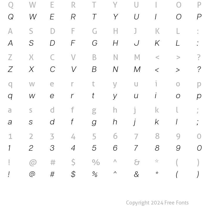 Character Map of Articulat CF Light Oblique