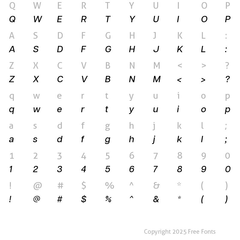 Character Map of Articulat CF Medium Oblique