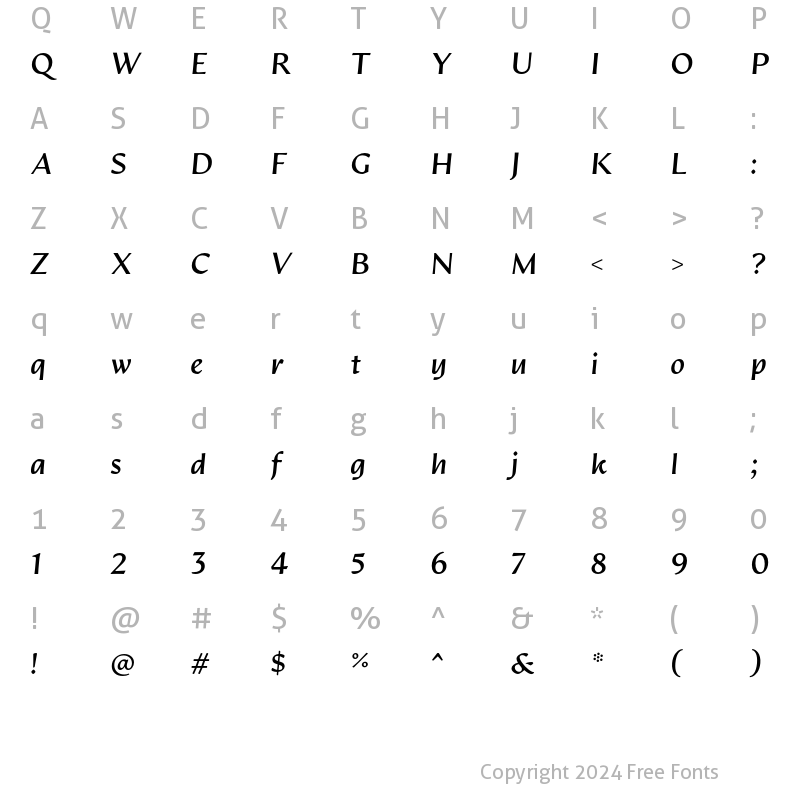 Character Map of Artifex Hand CF Bold Italic