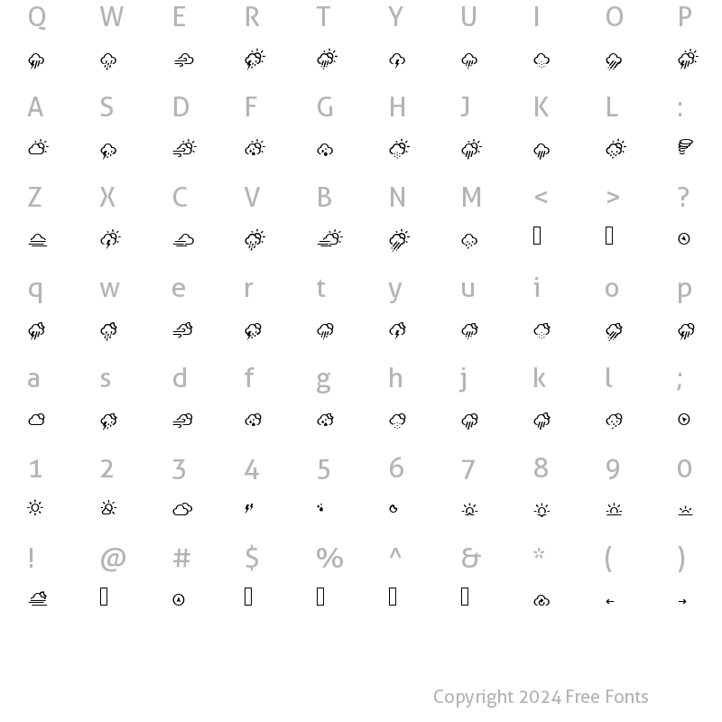 Character Map of artill clean weather icons Regular