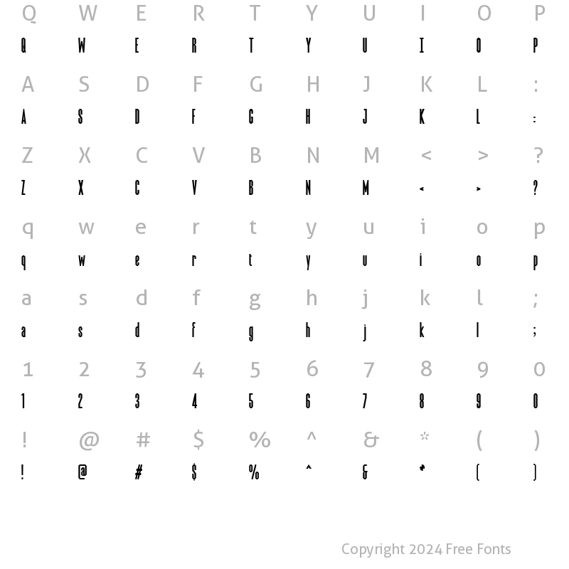 Character Map of Arto Condensed Light Rounded