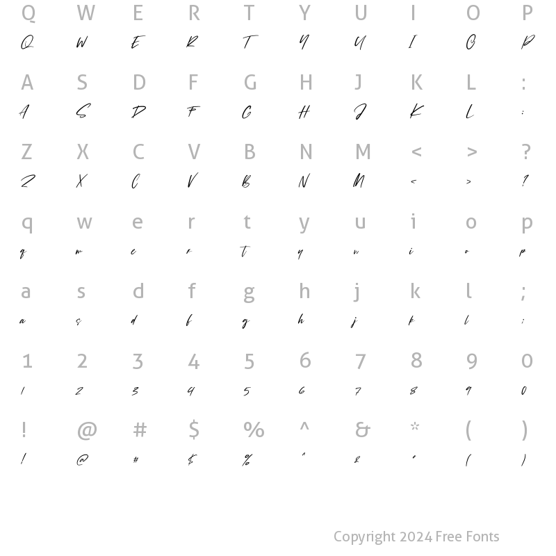 Character Map of Arusher Script Regular