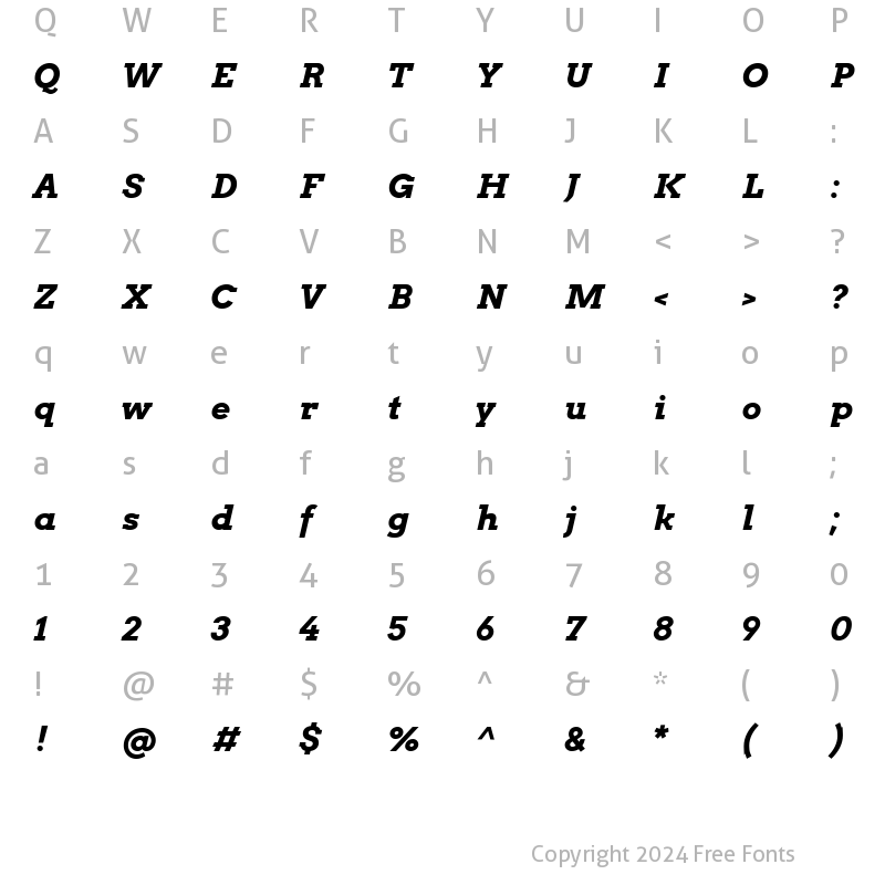 Character Map of ArvoBoldItalic Bold Italic