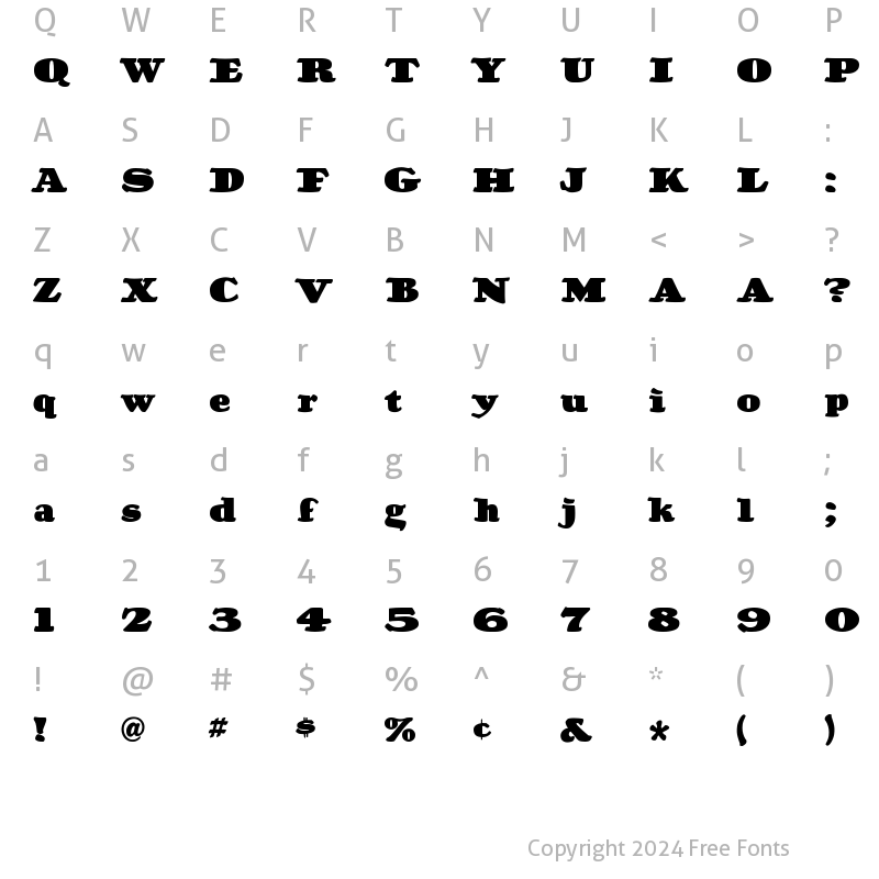 Character Map of A&S Pen & Ink Roman Bold