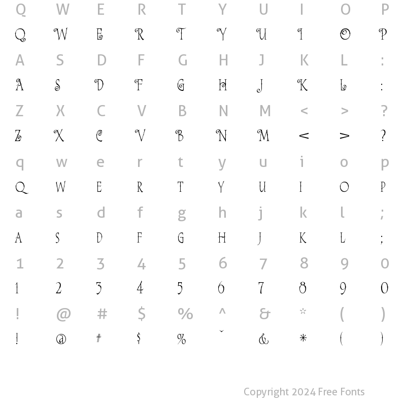 Character Map of A&S Sarsaparilla Alt. Ornate Regular