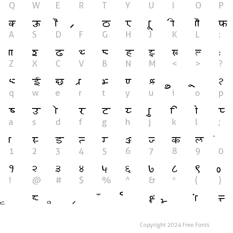 Character Map of asanskrt Regular