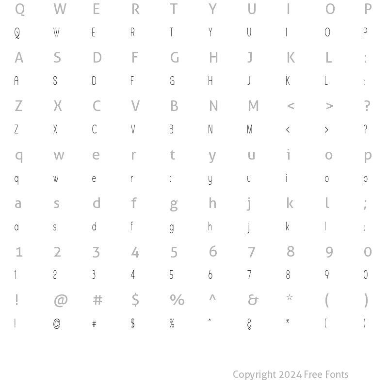 Character Map of Asenine Super Thin Regular