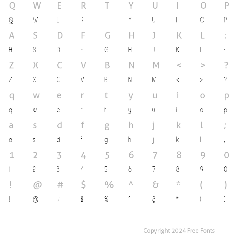 Character Map of Asenine Thin Regular