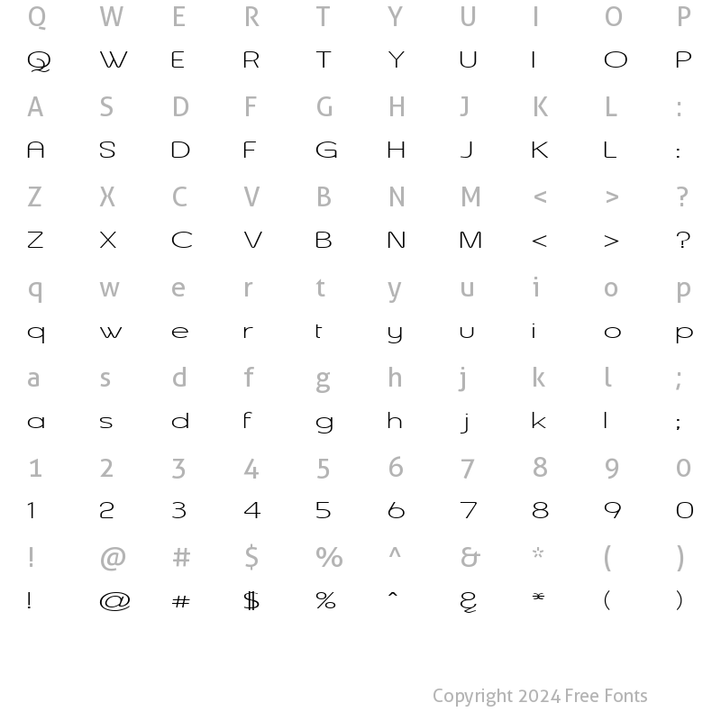 Character Map of Asenine Wide Regular