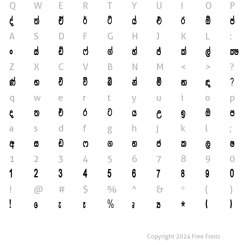 Character Map of Asgiriya Regular