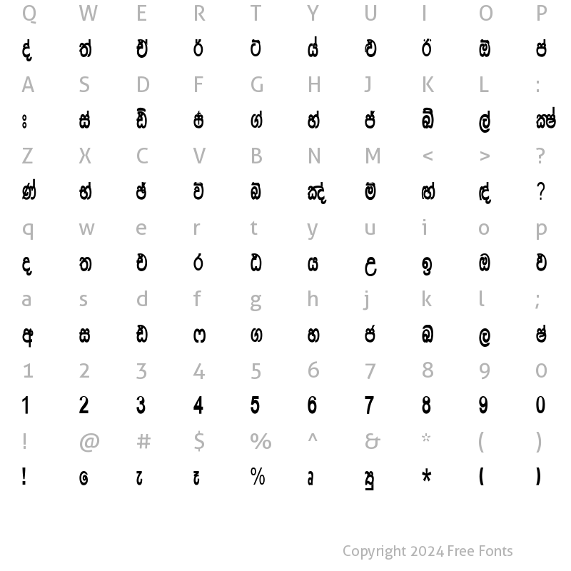 Character Map of Asgiriya Supplement Regular