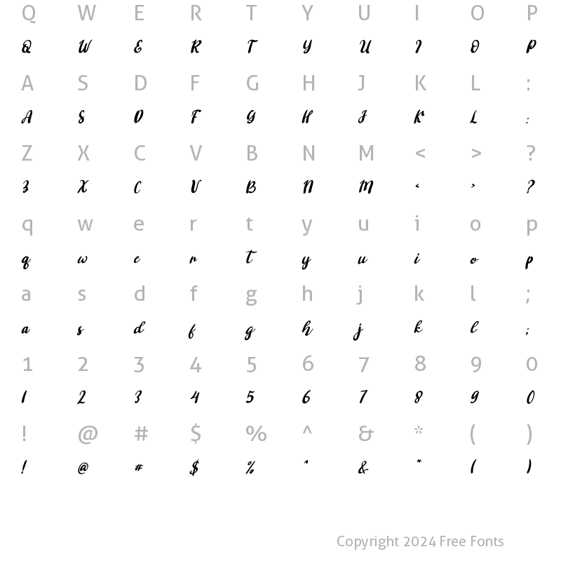 Character Map of Ashifa Italic