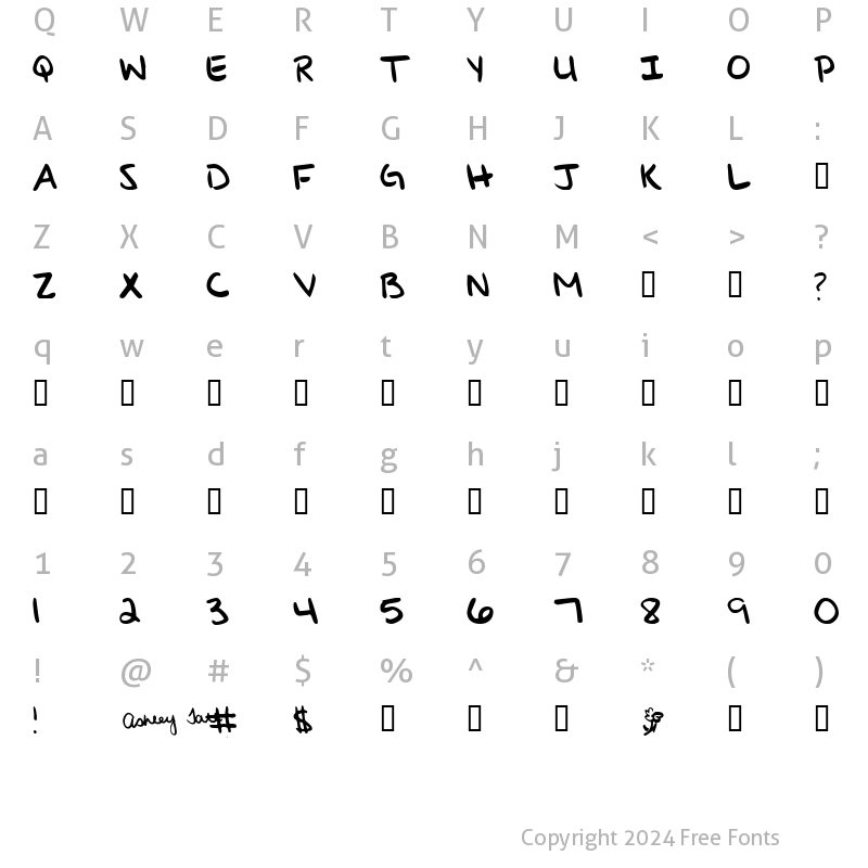 Character Map of Ashley's Writing Regular