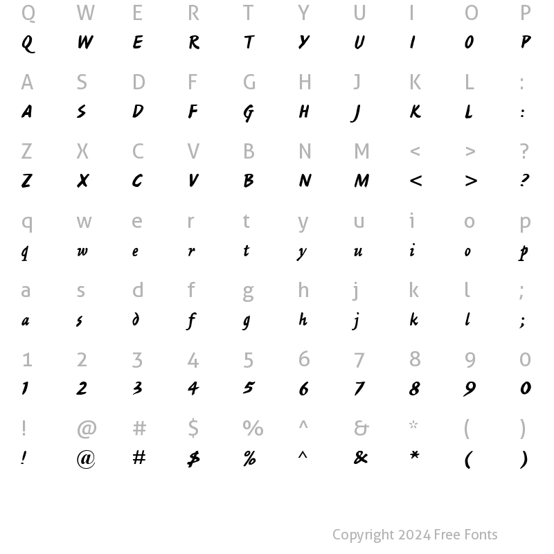 Character Map of AshleyScriptMT RomanItalic