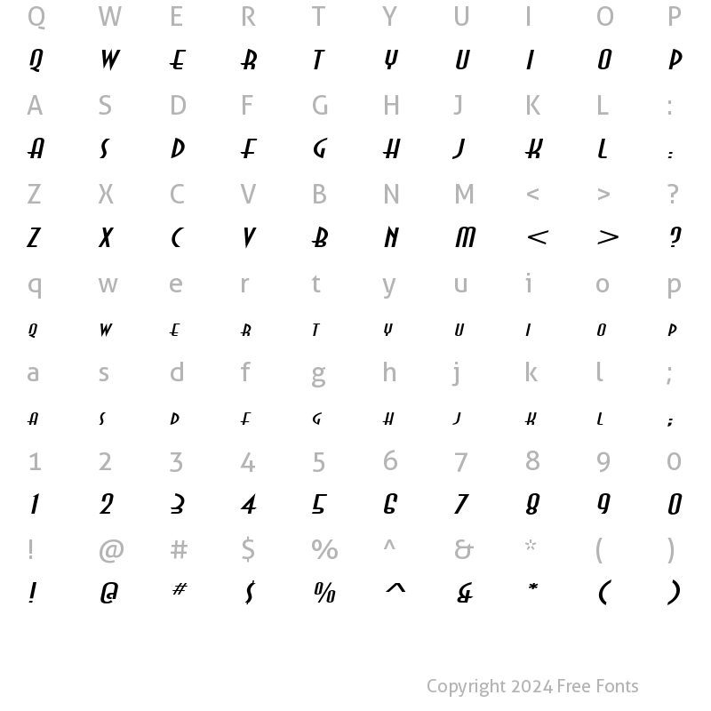Character Map of Asia Extended Italic