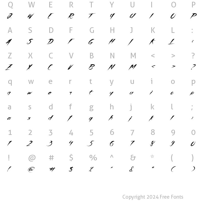 Character Map of Asia Otasi Usual Regular