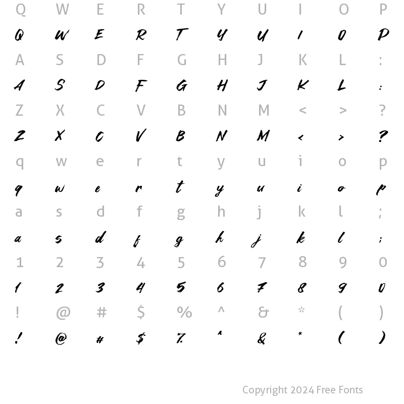 Character Map of Asia Tiger Regular