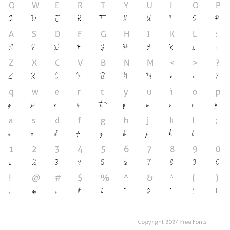 Character Map of Asittany Script Regular