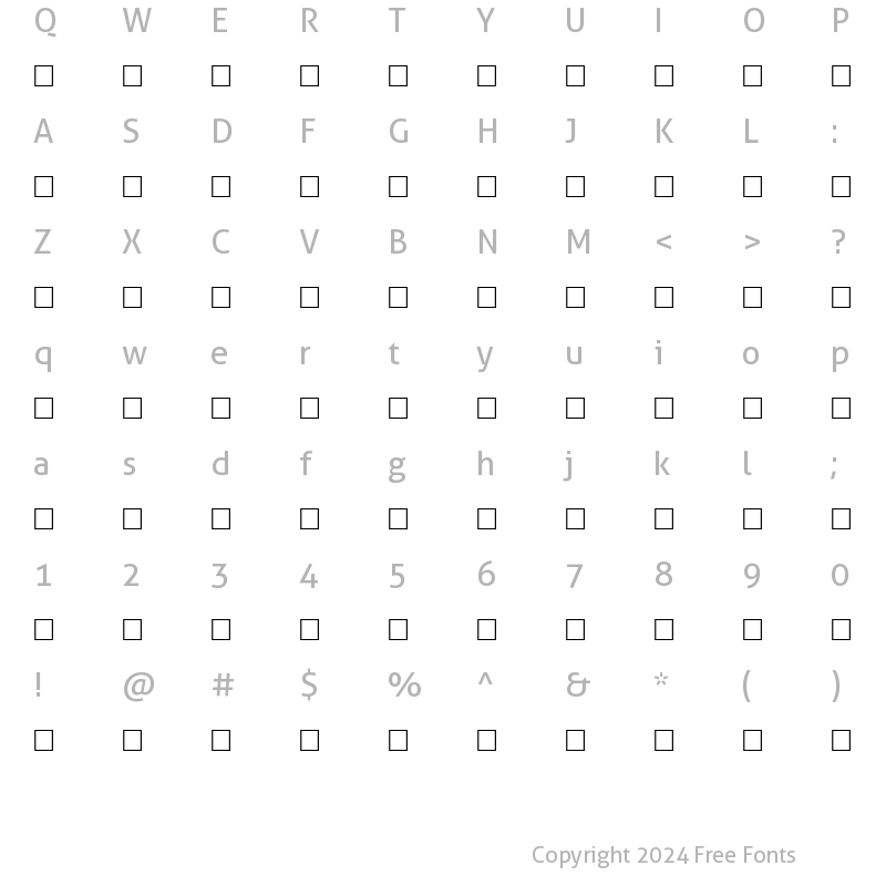 Character Map of ASLEEP Regular