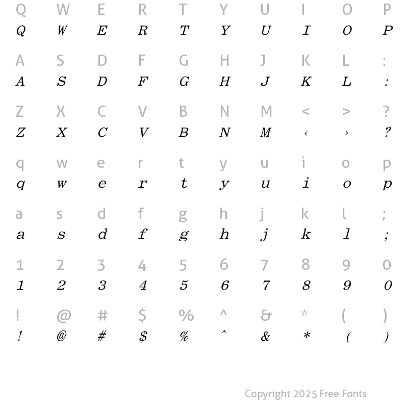 Character Map of Asphalt Fixed Italic