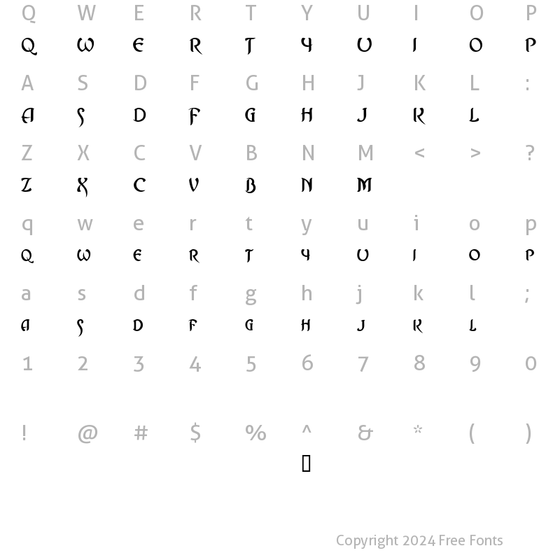 Character Map of Asrafel Regular