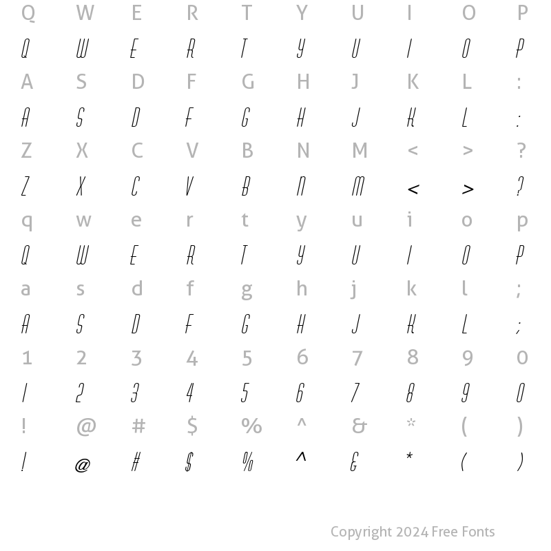 Character Map of Astaire Italic