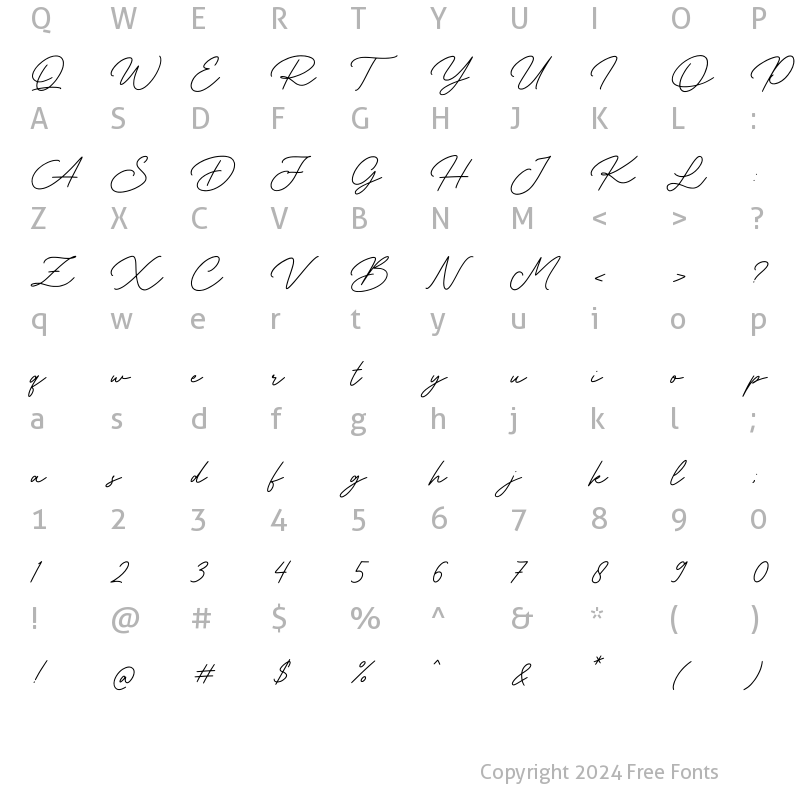 Character Map of Astallya Script Regular