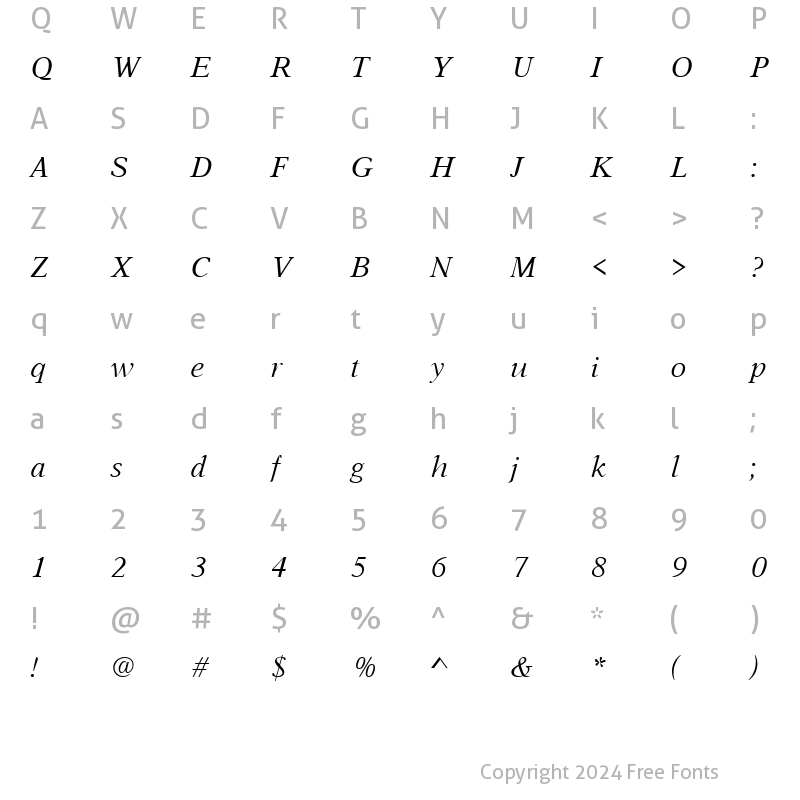 Character Map of Aster Italic