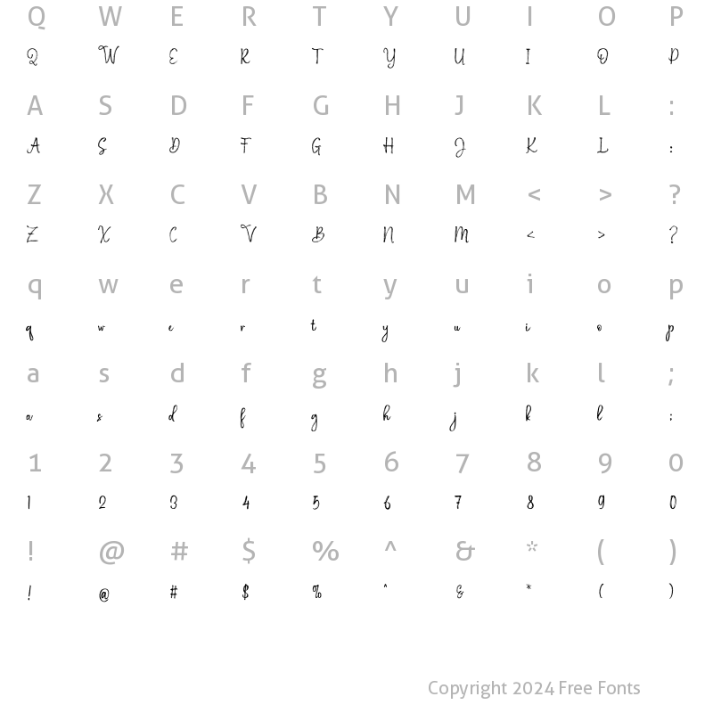 Character Map of Aster Love Regular