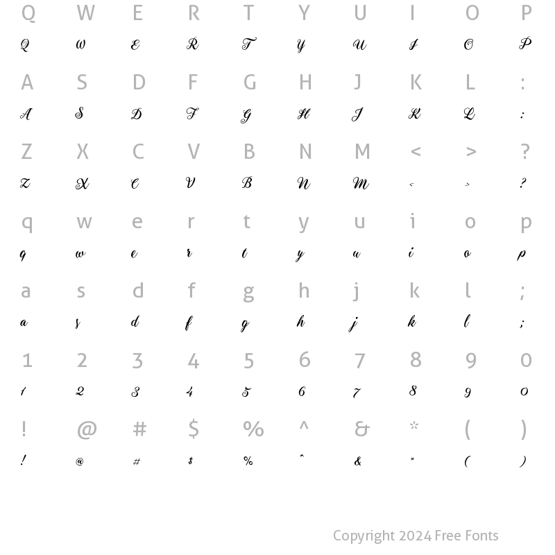 Character Map of Aster Script Regular