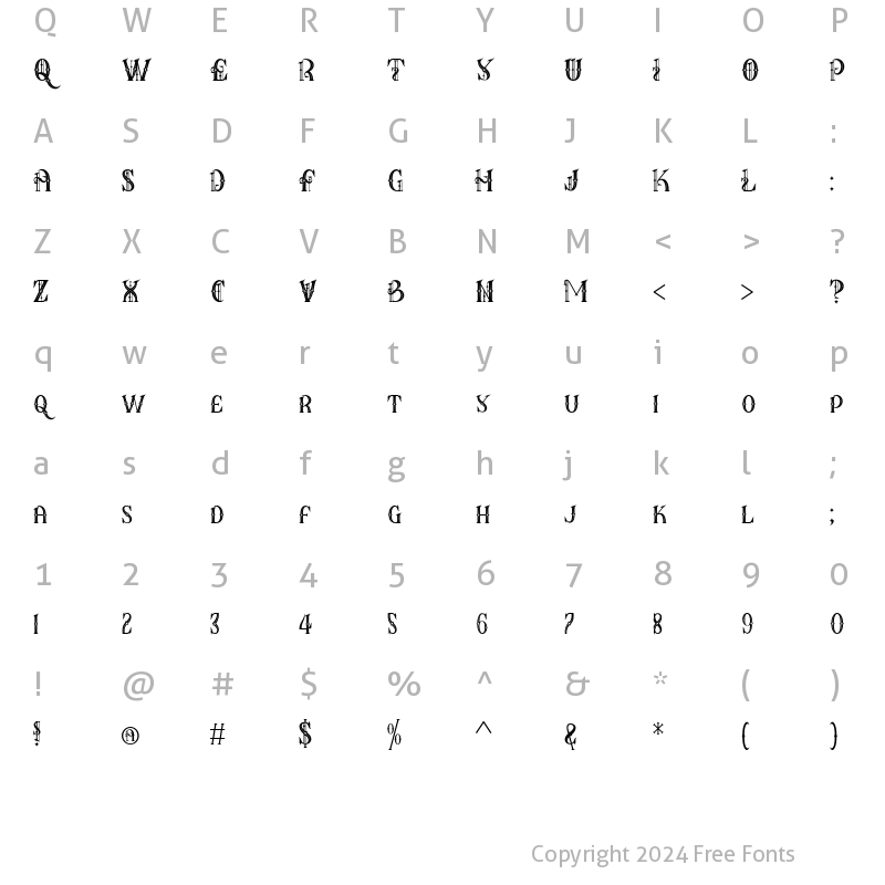 Character Map of AsteriC Vintage Display Regular