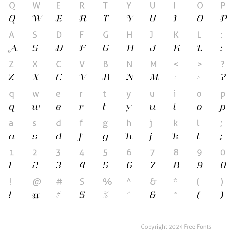 Character Map of Aston Light Italic