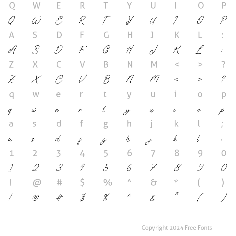 Character Map of Astonia Italic Regular