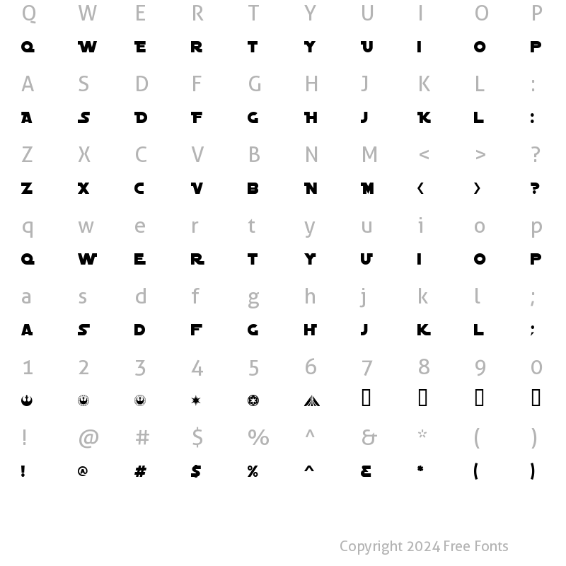 Character Map of AstroAlternateSolid Regular